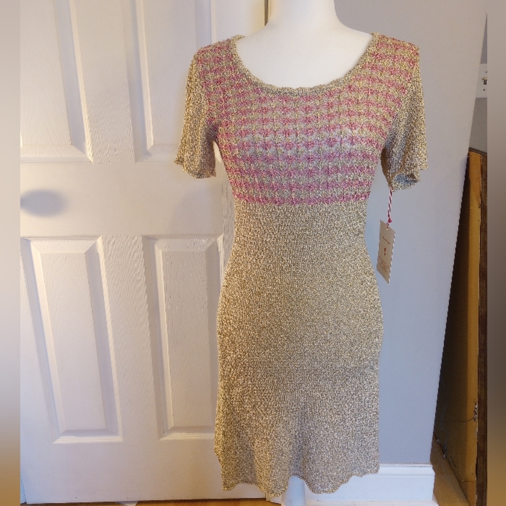 Rouje Paris Knit Glittered Pink And Gold Sweater Dress sz 34 usa Small NWT